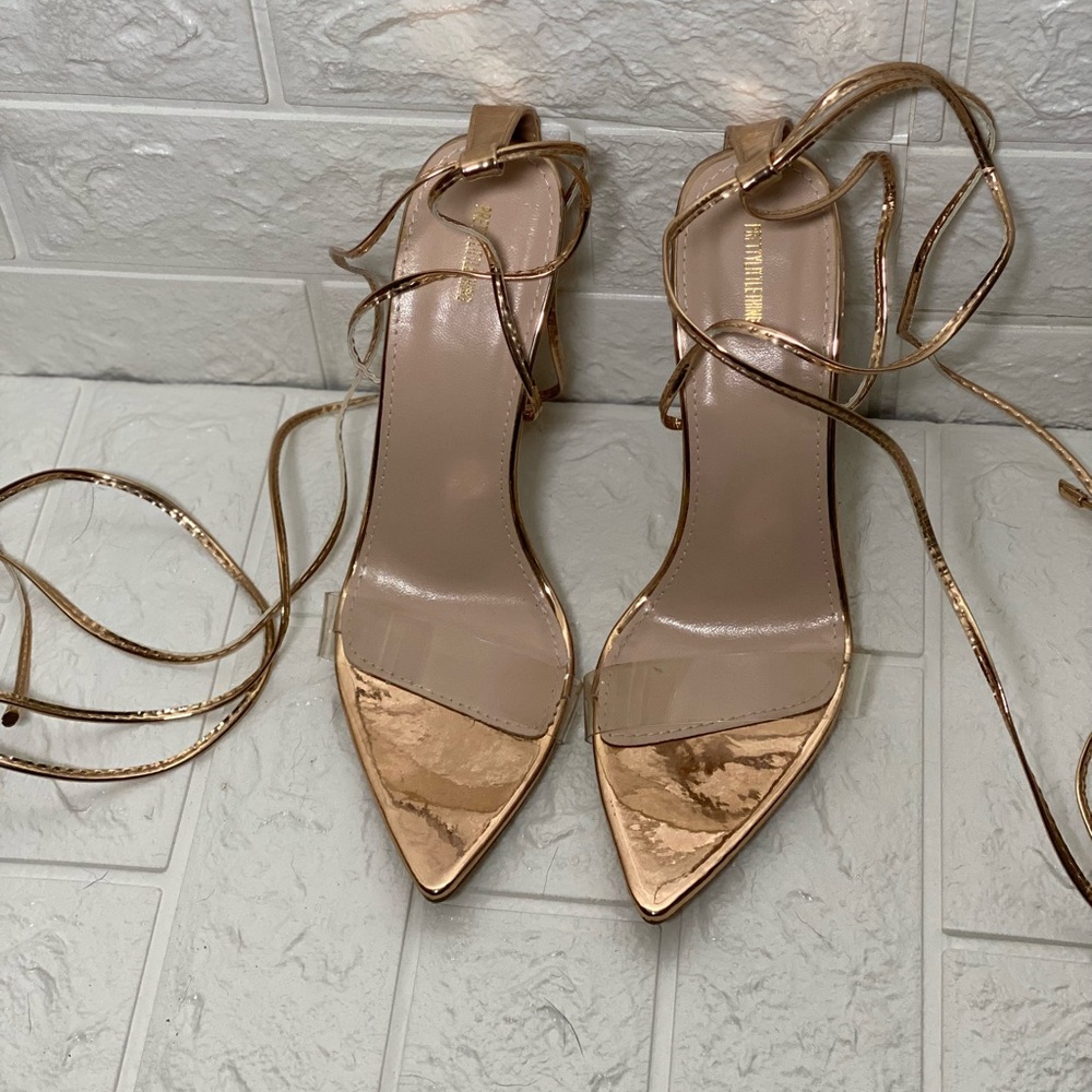 Rose Gold Strap Point Toe Heels Sandal